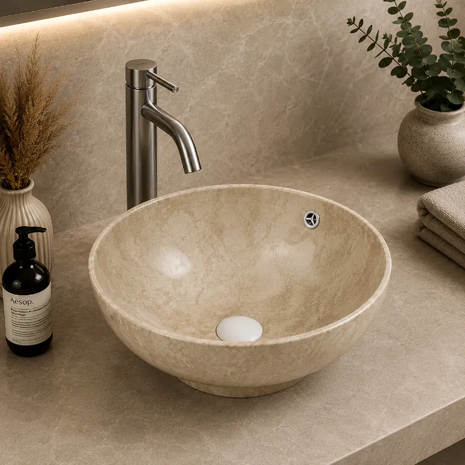 Countertop Ceramic Basin | 420x420x175mm Marble Look | AHF - Image 1