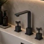 Chrome Square Basin Tap Set With Spout | Matte Black | AHF