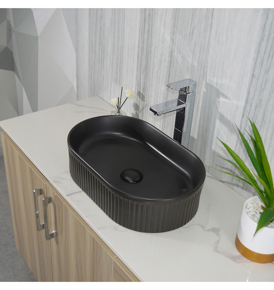 Renovation and flooring installation project in Melbourne. MATTE BLACK FLUTED BASIN - Image 1