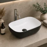 Countertop Ceramic Basin | 455x320x135mm White Inside & Black Outside | AHF