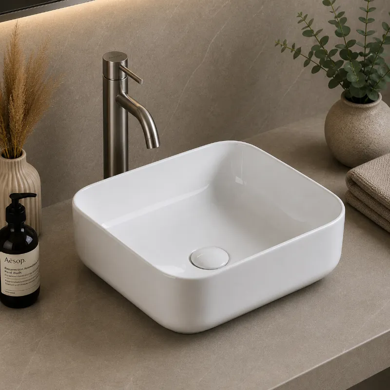 Countertop Basin Gloss White | 385x385x140mm | AHF - Image 1