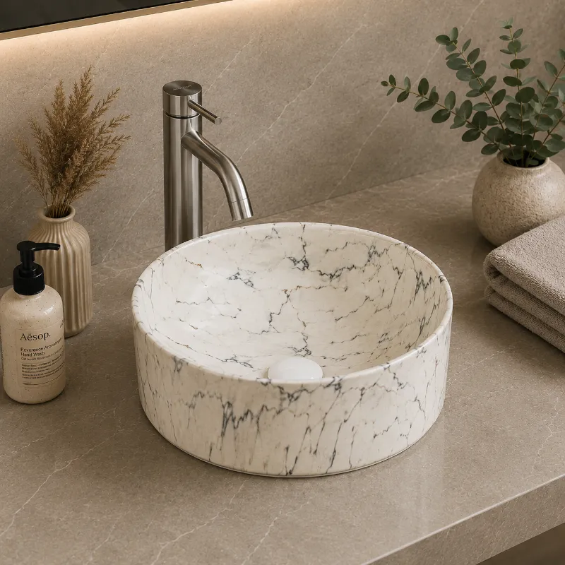 Countertop Marble Ceramic Basin | 405x405x140mm | AHF - Image 1