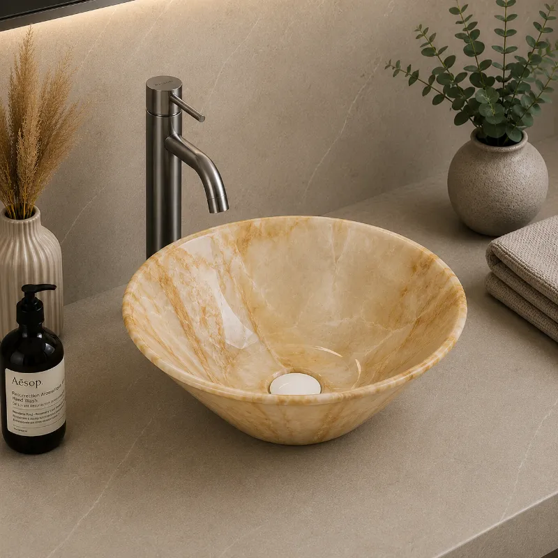 Countertop Ceramic Basin | 420x420x150mm Marble Look | AHF - Image 1