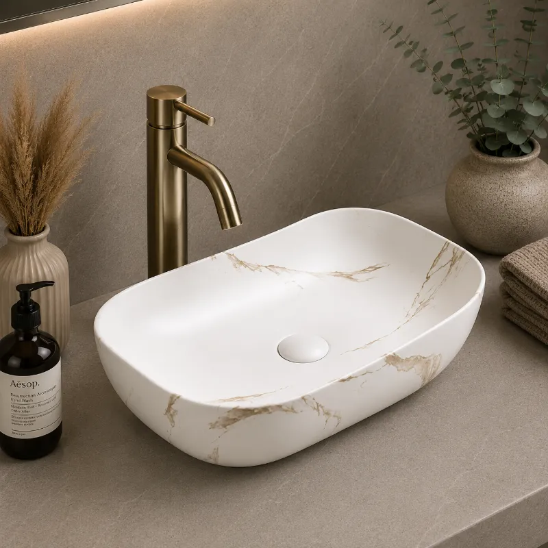 Countertop Marble Ceramic Basin | 455x320x135mm | AHF - Image 1