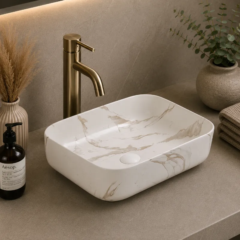 Countertop Marble Ceramic Basin | 500x400x135mm | AHF - Image 1