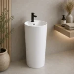 Gloss White Freestanding Ceramic Basin | 395x395x850mm | AHF