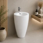 Gloss White Freestanding Ceramic Basin | 500x500x850mm | AHF