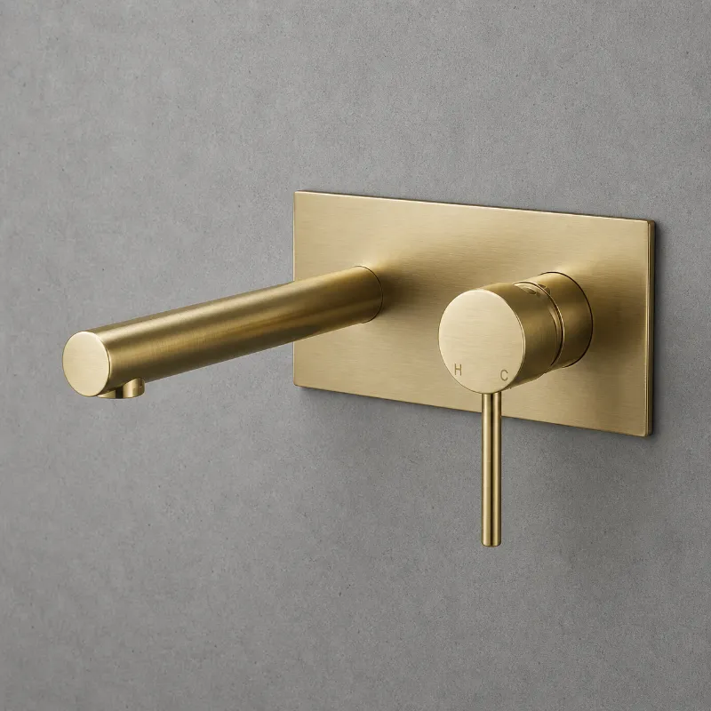 Brushed Gold Round Bath Wall Mixer | Brass | AHF - Image 1