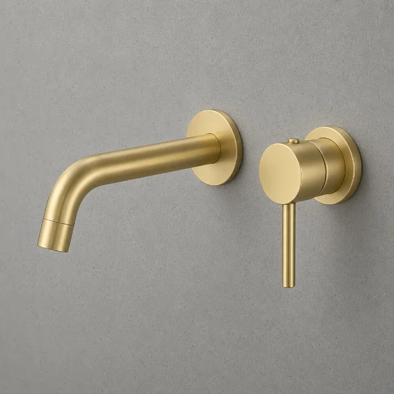 Brushed Gold Round Wall Mixer With Spout | 304 Stainless Steel | AHF - Image 1