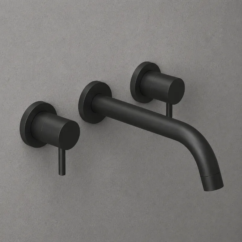 Matte Black Round Wall Tap Set With Spout | Brass | AHF - Image 1