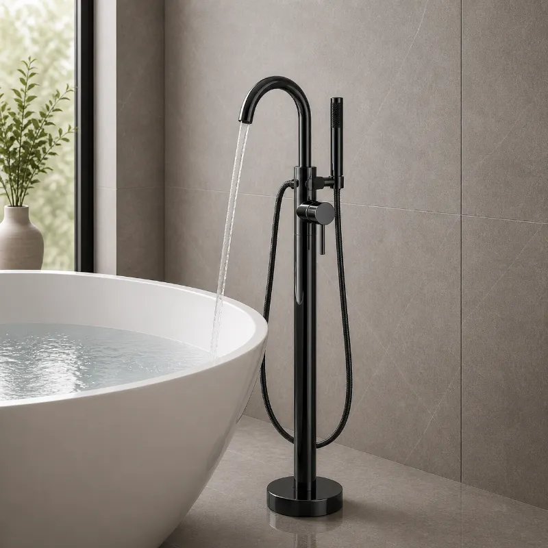 Matte Black Freestanding Bath Mixer | Brass | AHF - Image 1
