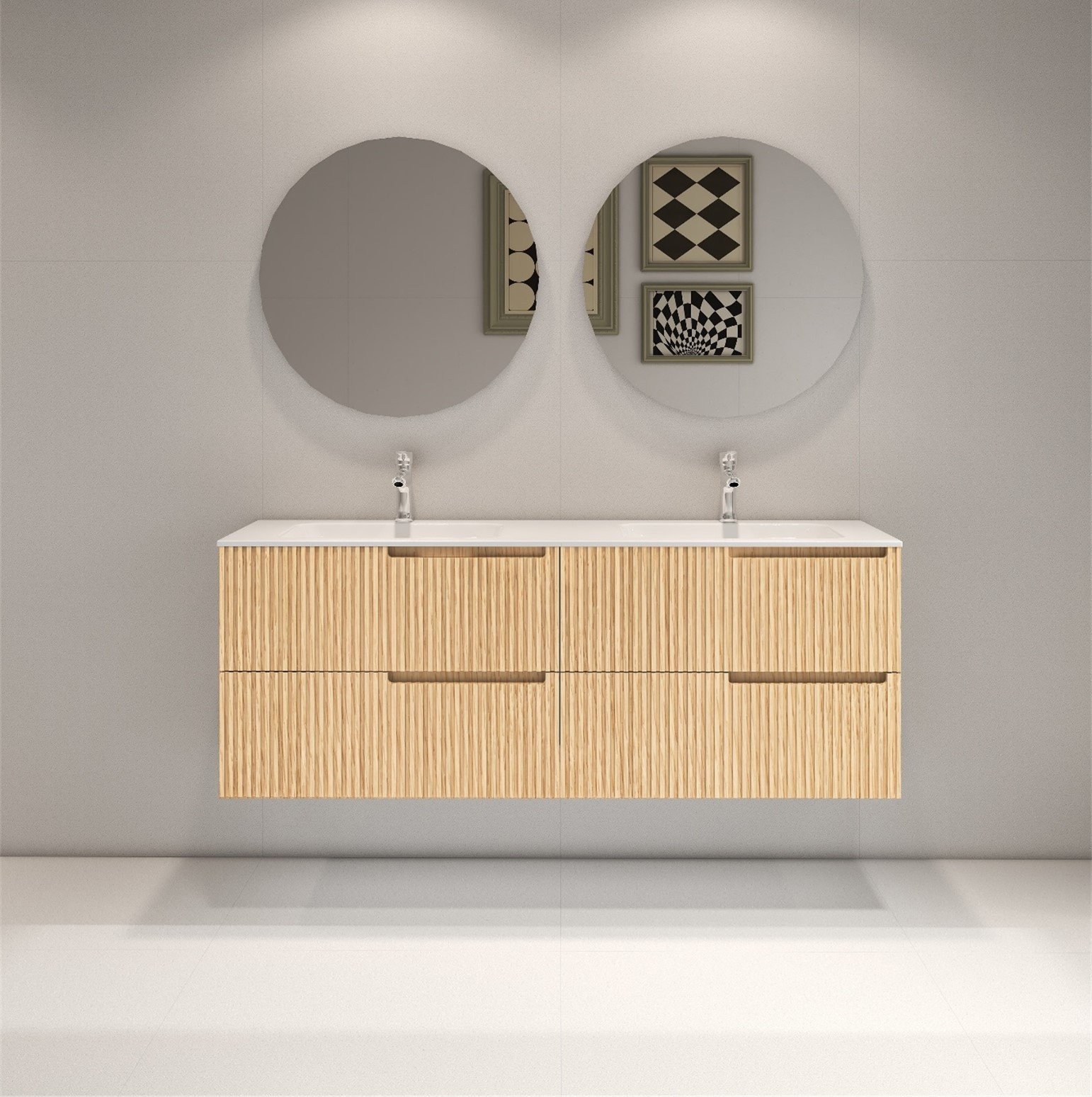 LASA-1800NO Wall Hung vanity FLUTED NATURAL OAK - Image 1