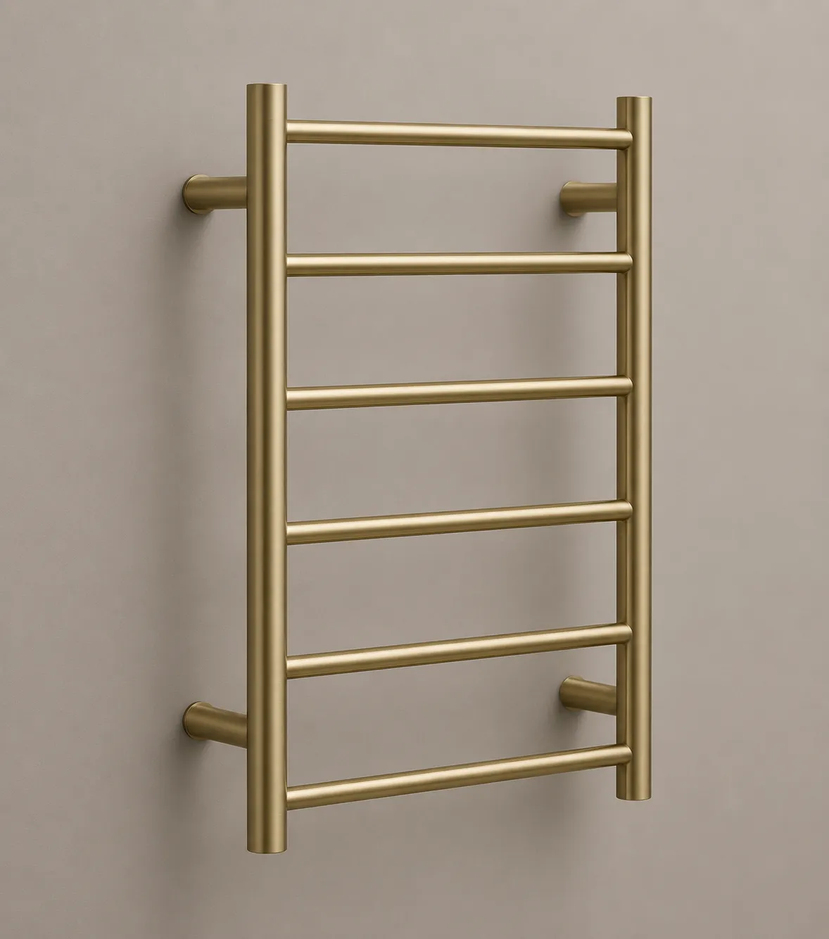 Round Heated Towel Rail Brushed Gold | 650x500x110mm | AHF - Image 1