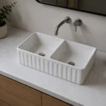 Farmhouse Ceramic Fluted Double Bowl Kitchen Sink | 835x459x254mm | AHF
