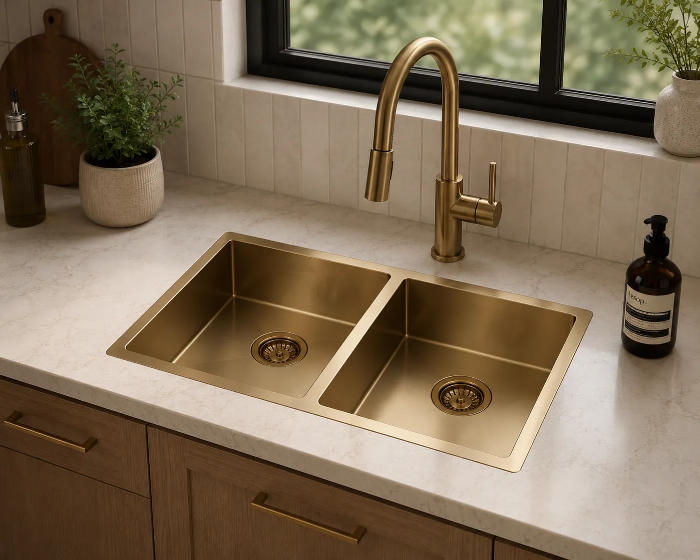 Handmade Kitchen Sink Brushed Gold | 870x440x250mm | AHF - Image 1