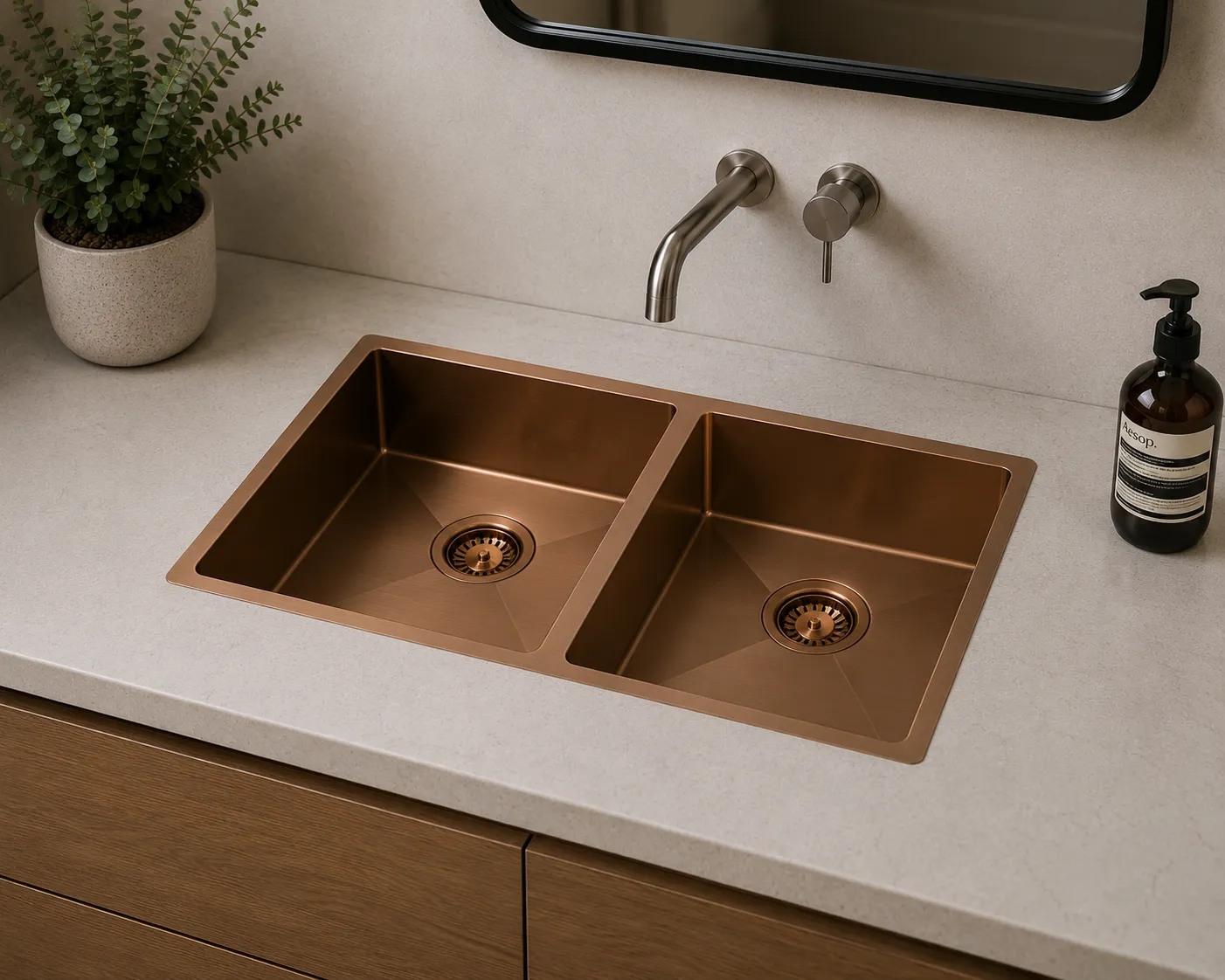 Handmade Kitchen Sink Brushed Copper | 870x440x250mm | AHF - Image 1