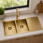 Undermount Double Bowl Drainer Brushed Gold Sink | 1200x450x200mm | AHF