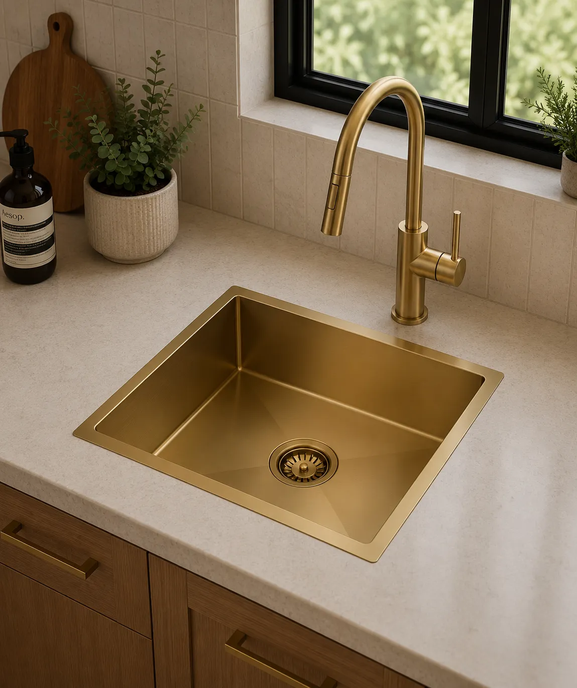 Handmade Laundry Sink Brushed Gold | 500x470x250mm | AHF - Image 1